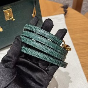 Hermes Kelly Mini 2 19 CM Bag Handmade In Lizard Leather From South Africa Gold Hardware 60 Vert Pochette - Image 14