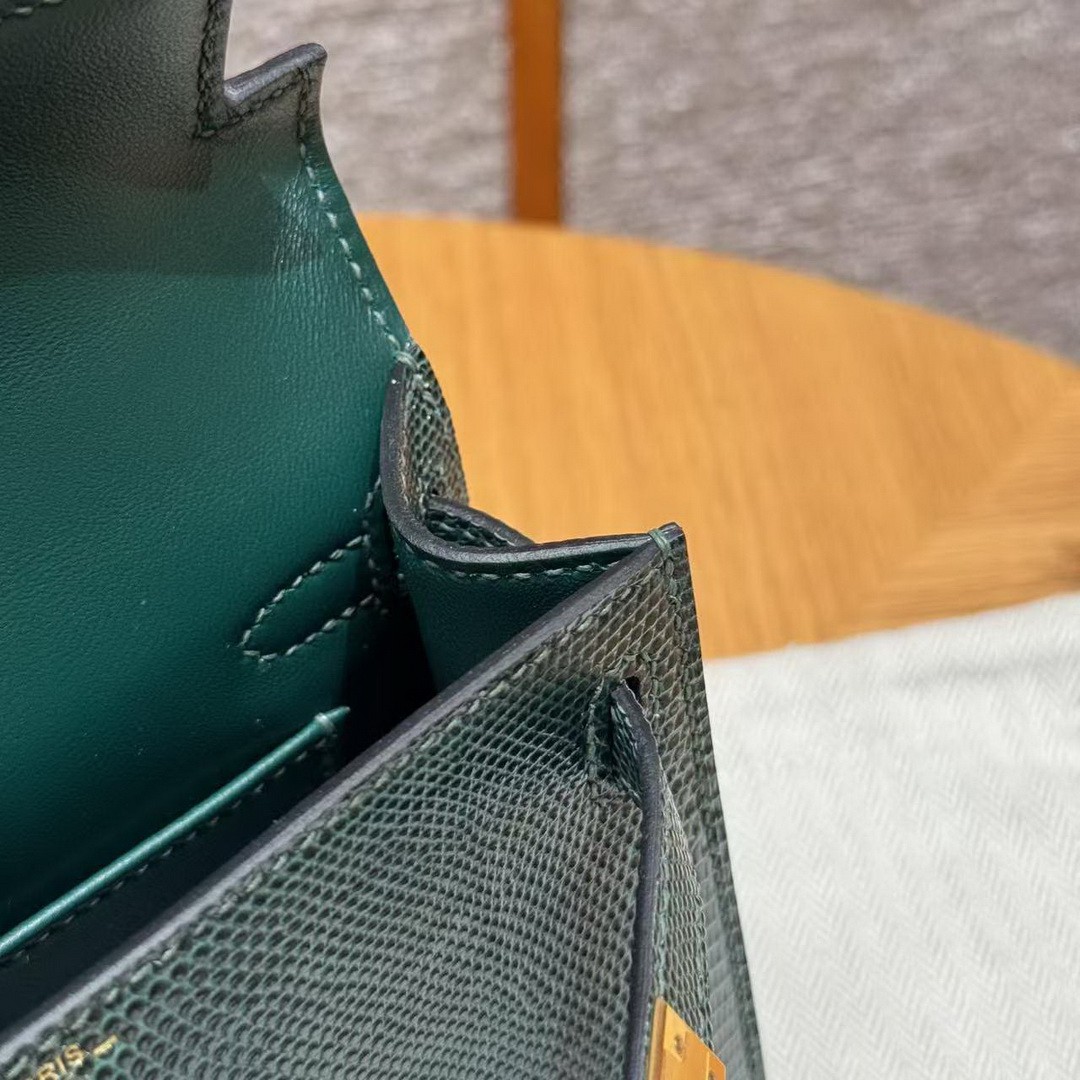 Hermes Kelly Mini 2 19 CM Bag Handmade In Lizard Leather From South Africa Gold Hardware 60 Vert Pochette - Image 12