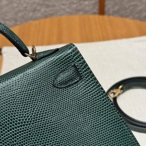 Hermes Kelly Mini 2 19 CM Bag Handmade In Lizard Leather From South Africa Gold Hardware 60 Vert Pochette - Image 10