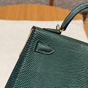 Hermes Kelly Mini 2 19 CM Bag Handmade In Lizard Leather From South Africa Gold Hardware 60 Vert Pochette - Image 9