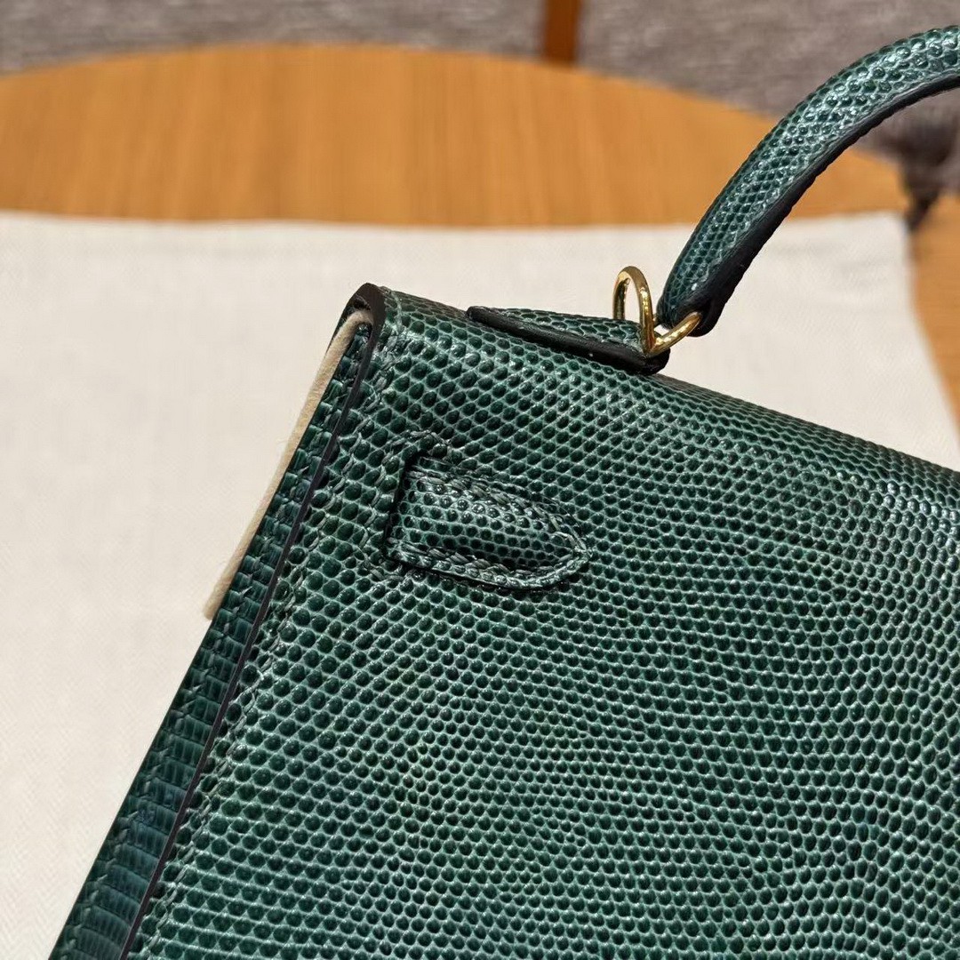 Hermes Kelly Mini 2 19 CM Bag Handmade In Lizard Leather From South Africa Gold Hardware 60 Vert Pochette - Image 9