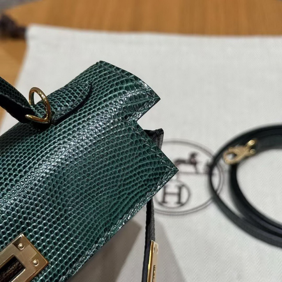 Hermes Kelly Mini 2 19 CM Bag Handmade In Lizard Leather From South Africa Gold Hardware 60 Vert Pochette - Image 4
