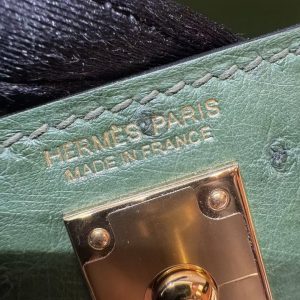 Hermes Kelly Mini 2 19 CM Bag Handmade In KK Ostrich Leather from South Africa Gold Hardware 61 Olive Green - Image 11