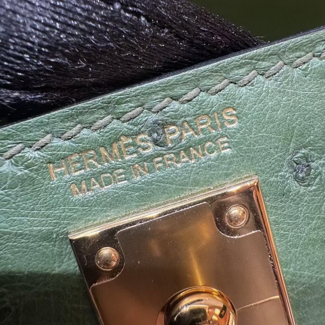 Hermes Kelly Mini 2 19 CM Bag Handmade In KK Ostrich Leather from South Africa Gold Hardware 61 Olive Green - Image 11