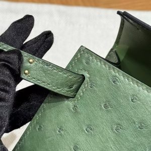 Hermes Kelly Mini 2 19 CM Bag Handmade In KK Ostrich Leather from South Africa Gold Hardware 61 Olive Green - Image 5