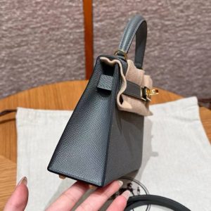 Hermes Kelly Mini 2 19 CM Bag Handmade In Epsom Calfskin Leather Gold Hardware 63 Vert Amanda - Image 17