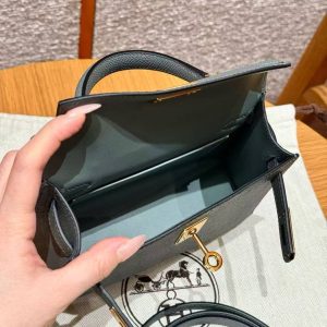 Hermes Kelly Mini 2 19 CM Bag Handmade In Epsom Calfskin Leather Gold Hardware 63 Vert Amanda - Image 15