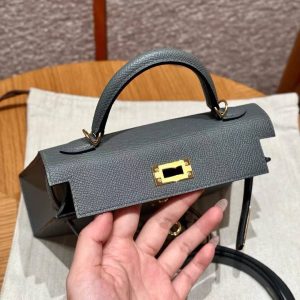 Hermes Kelly Mini 2 19 CM Bag Handmade In Epsom Calfskin Leather Gold Hardware 63 Vert Amanda - Image 11