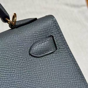 Hermes Kelly Mini 2 19 CM Bag Handmade In Epsom Calfskin Leather Gold Hardware 63 Vert Amanda - Image 6