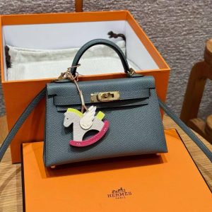 Hermes Kelly Mini 2 19 CM Bag Handmade In Epsom Calfskin Leather Gold Hardware 63 Vert Amanda - Image 3