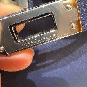 Hermes Kelly Mini 2 19 CM Bag Handmade In Epsom Calfskin Leather Silver Hardware 73 Blue Saphir - Image 13