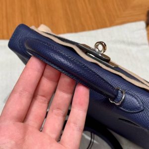 Hermes Kelly Mini 2 19 CM Bag Handmade In Epsom Calfskin Leather Silver Hardware 73 Blue Saphir - Image 11
