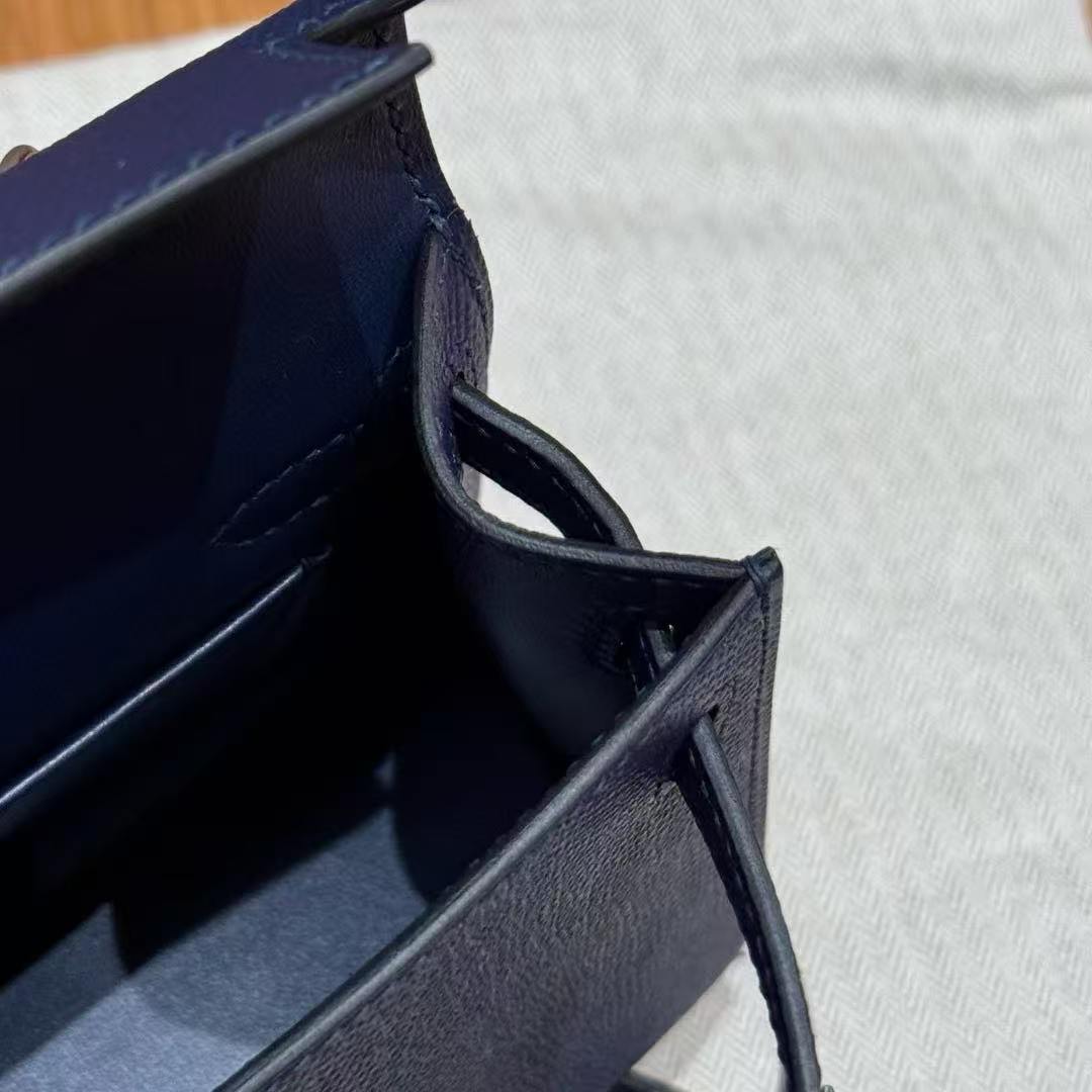 Hermes Kelly Mini 2 19 CM Bag Handmade In Epsom Calfskin Leather Silver Hardware 73 Blue Saphir - Image 9