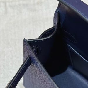 Hermes Kelly Mini 2 19 CM Bag Handmade In Epsom Calfskin Leather Silver Hardware 73 Blue Saphir - Image 6