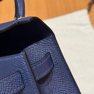 Hermes Kelly Mini 2 19 CM Bag Handmade In Epsom Calfskin Leather Silver Hardware 73 Blue Saphir - Image 5
