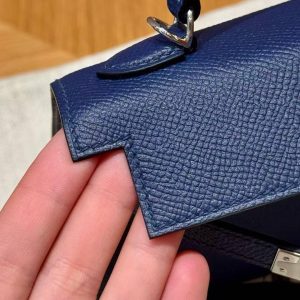 Hermes Kelly Mini 2 19 CM Bag Handmade In Epsom Calfskin Leather Silver Hardware 73 Blue Saphir - Image 3