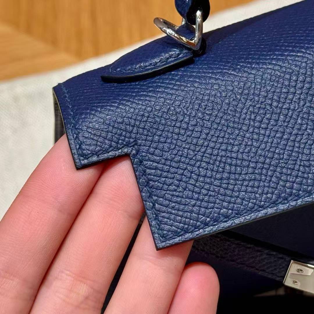 Hermes Kelly Mini 2 19 CM Bag Handmade In Epsom Calfskin Leather Silver Hardware 73 Blue Saphir - Image 3