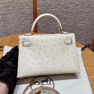 Hermes Kelly Mini 2 19 CM Bag Handmade In KK Ostrich Leather from South Africa Gold Hardware 8L Beton - Image 2