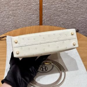Hermes Kelly Mini 2 19 CM Bag Handmade In KK Ostrich Leather from South Africa Gold Hardware 8L Beton - Image 19