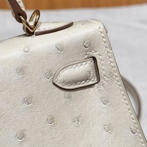 Hermes Kelly Mini 2 19 CM Bag Handmade In KK Ostrich Leather from South Africa Gold Hardware 8L Beton - Image 12