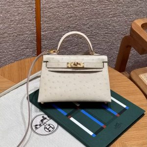Hermes Kelly Mini 2 19 CM Bag Handmade In KK Ostrich Leather from South Africa Gold Hardware 8L Beton - Image 8