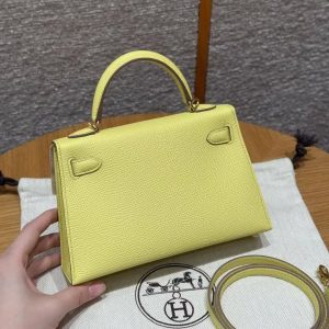 Hermes Kelly Mini 2 19 CM Bag Handmade In Epsom Calfskin Leather Gold Hardware 9R Lime - Image 2