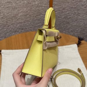 Hermes Kelly Mini 2 19 CM Bag Handmade In Epsom Calfskin Leather Gold Hardware 9R Lime - Image 25