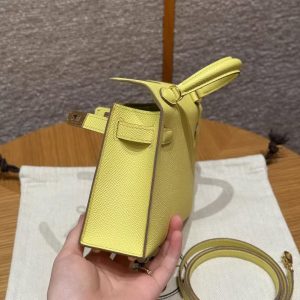 Hermes Kelly Mini 2 19 CM Bag Handmade In Epsom Calfskin Leather Gold Hardware 9R Lime - Image 24