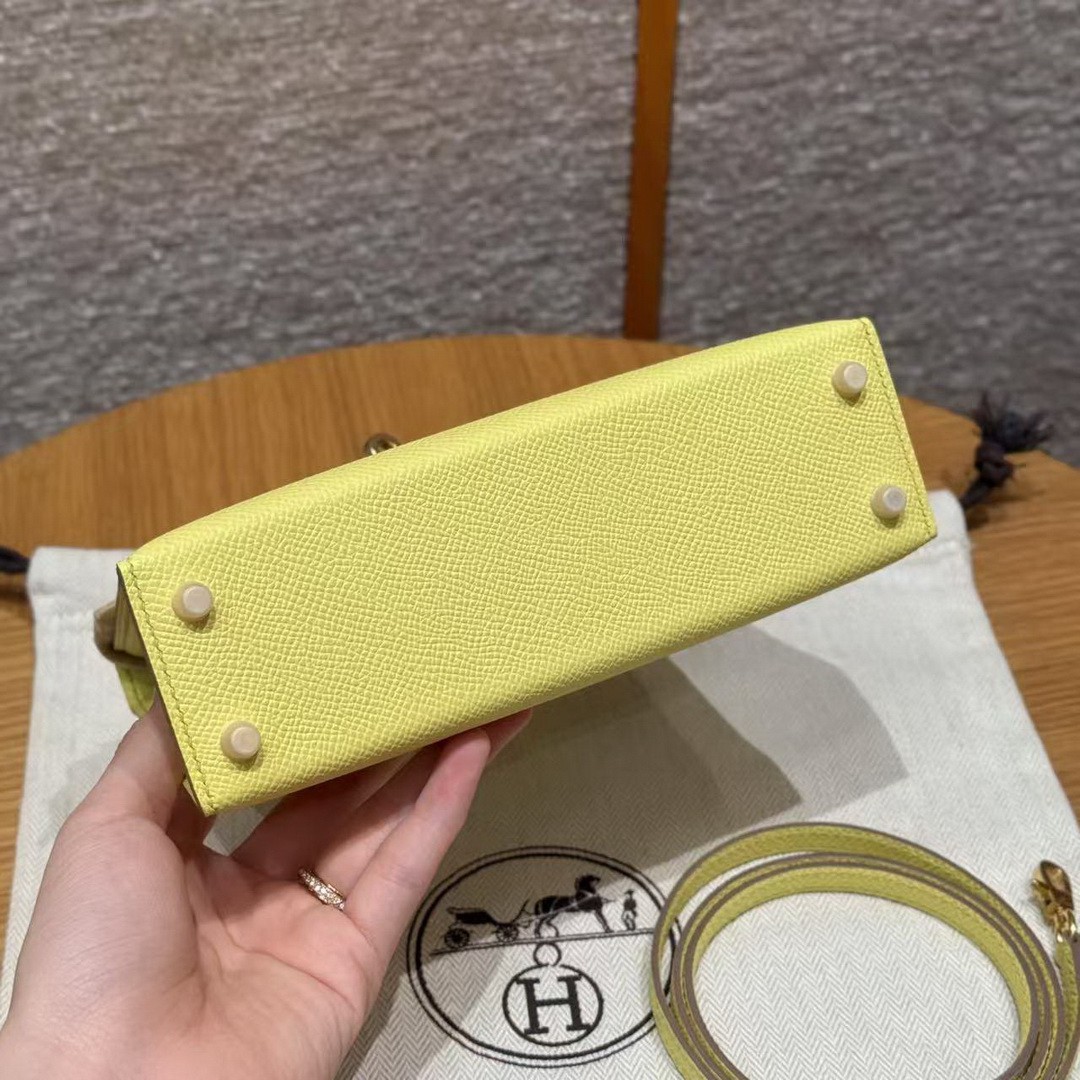 Hermes Kelly Mini 2 19 CM Bag Handmade In Epsom Calfskin Leather Gold Hardware 9R Lime - Image 23