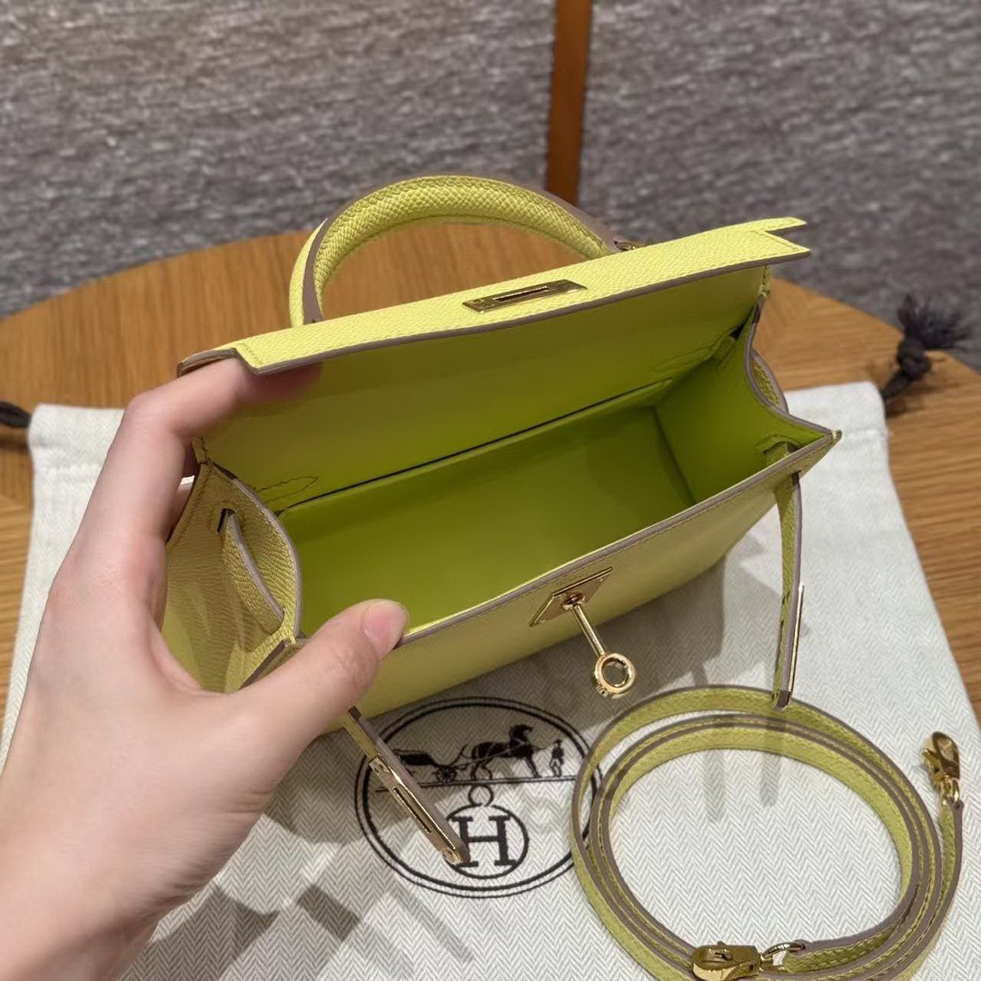 Hermes Kelly Mini 2 19 CM Bag Handmade In Epsom Calfskin Leather Gold Hardware 9R Lime - Image 22