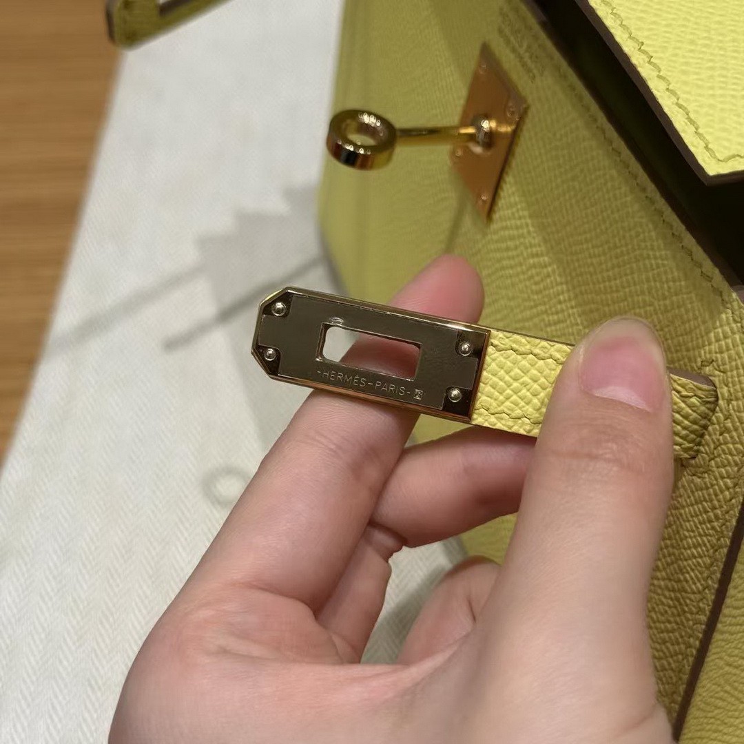 Hermes Kelly Mini 2 19 CM Bag Handmade In Epsom Calfskin Leather Gold Hardware 9R Lime - Image 20
