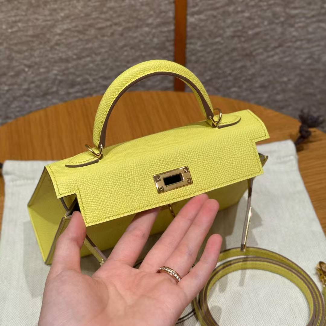 Hermes Kelly Mini 2 19 CM Bag Handmade In Epsom Calfskin Leather Gold Hardware 9R Lime - Image 19
