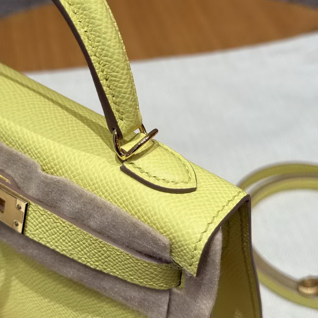 Hermes Kelly Mini 2 19 CM Bag Handmade In Epsom Calfskin Leather Gold Hardware 9R Lime - Image 17