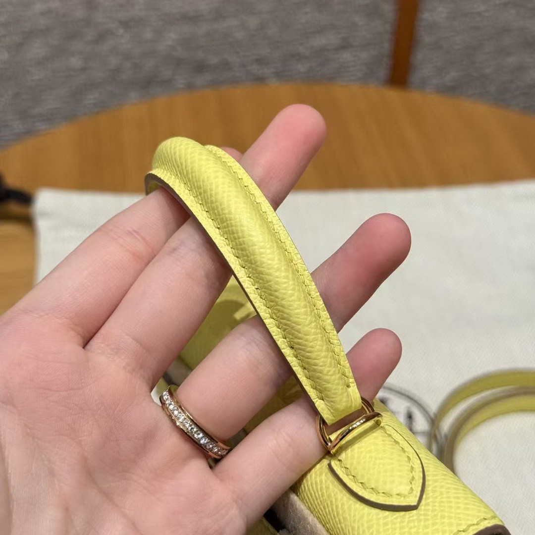 Hermes Kelly Mini 2 19 CM Bag Handmade In Epsom Calfskin Leather Gold Hardware 9R Lime - Image 16