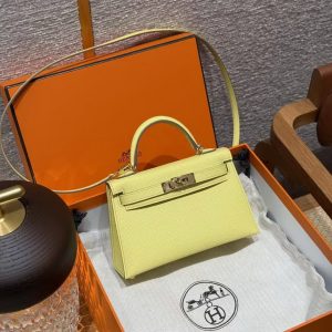 Hermes Kelly Mini 2 19 CM Bag Handmade In Epsom Calfskin Leather Gold Hardware 9R Lime - Image 9