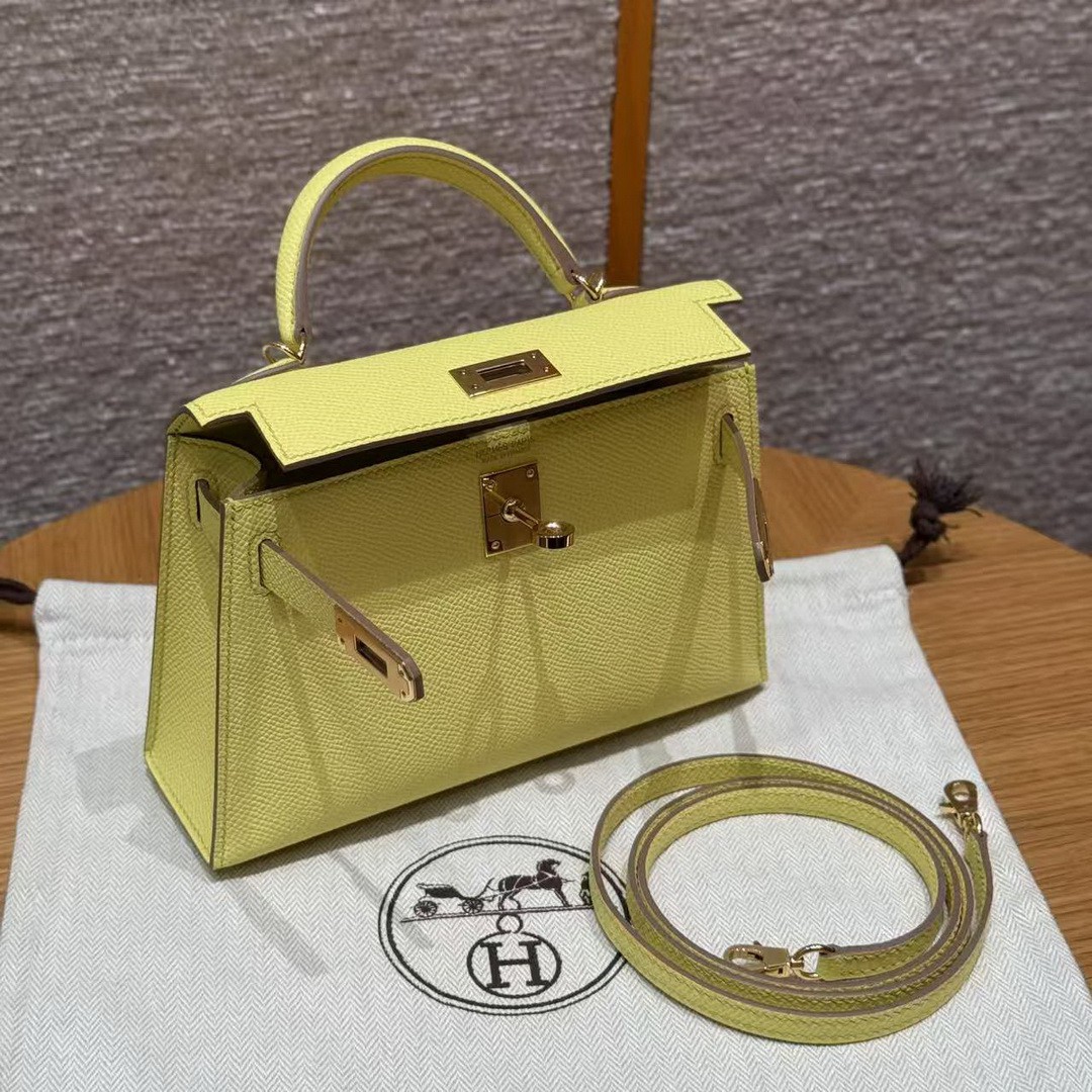 Hermes Kelly Mini 2 19 CM Bag Handmade In Epsom Calfskin Leather Gold Hardware 9R Lime - Image 8