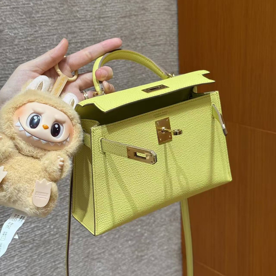 Hermes Kelly Mini 2 19 CM Bag Handmade In Epsom Calfskin Leather Gold Hardware 9R Lime - Image 3