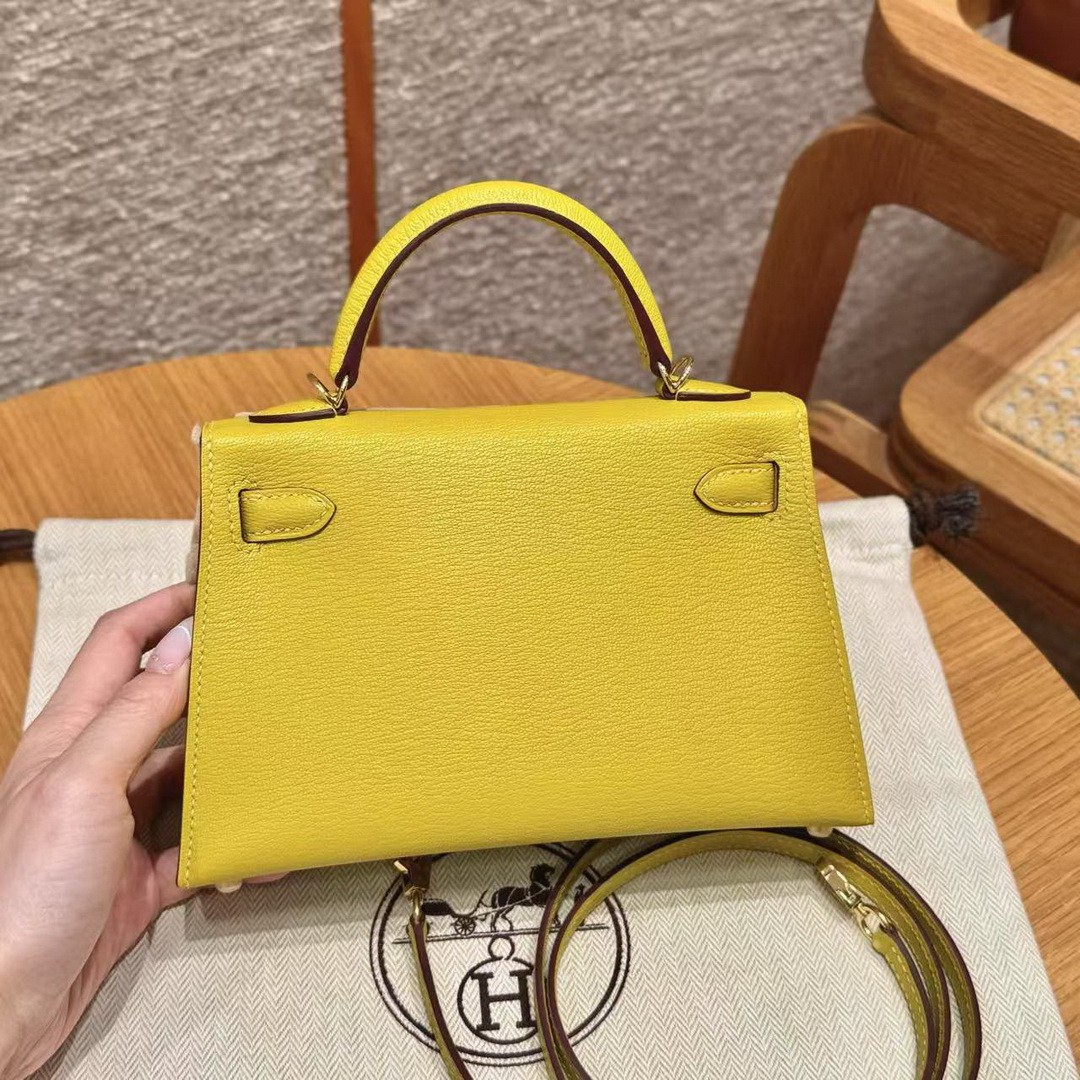 Hermes Kelly Mini 2 19 CM Bag Handmade In Chèvre Calfskin Leather Gold Hardware 9o Jaune Naples - Image 2