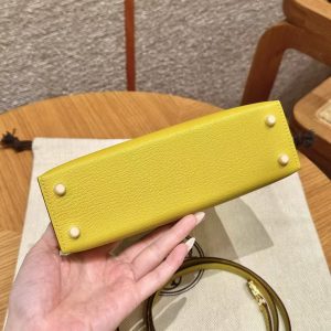 Hermes Kelly Mini 2 19 CM Bag Handmade In Chèvre Calfskin Leather Gold Hardware 9o Jaune Naples - Image 12