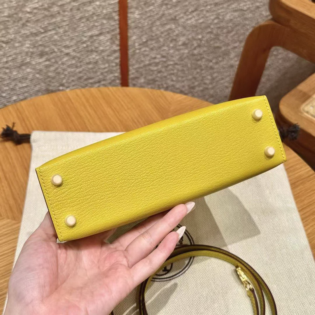Hermes Kelly Mini 2 19 CM Bag Handmade In Chèvre Calfskin Leather Gold Hardware 9o Jaune Naples - Image 12