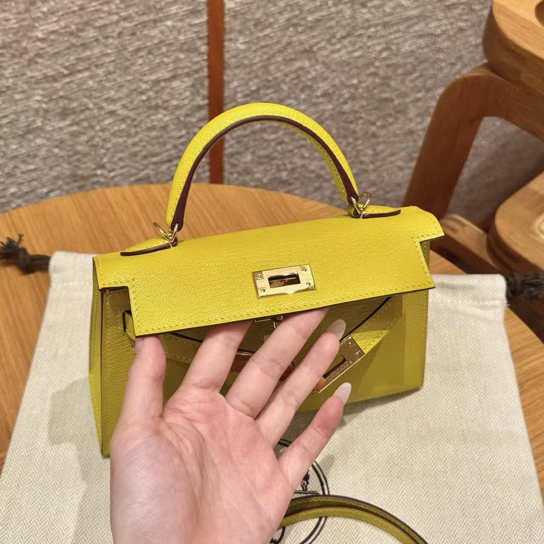 Hermes Kelly Mini 2 19 CM Bag Handmade In Chèvre Calfskin Leather Gold Hardware 9o Jaune Naples - Image 11