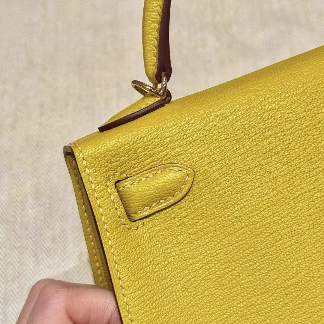 Hermes Kelly Mini 2 19 CM Bag Handmade In Chèvre Calfskin Leather Gold Hardware 9o Jaune Naples - Image 9
