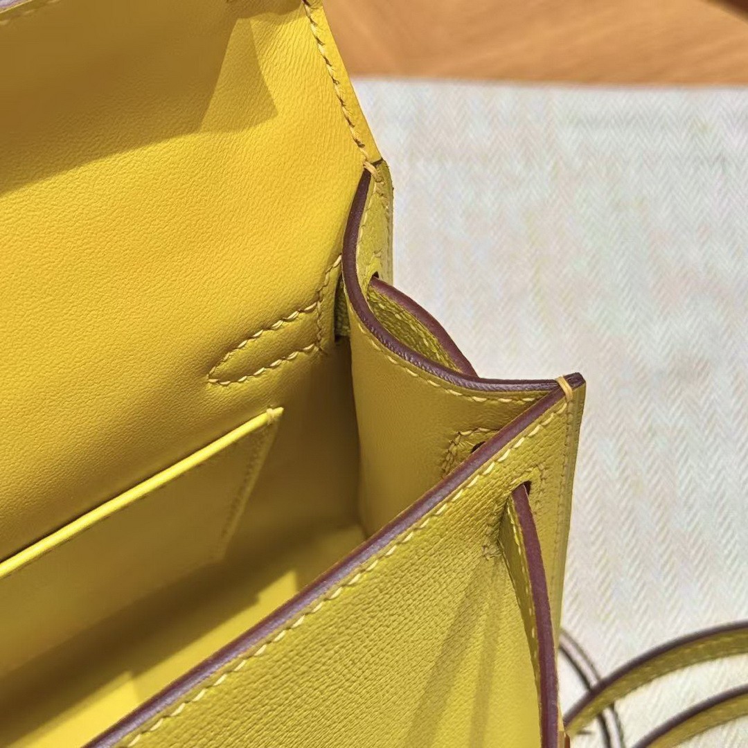 Hermes Kelly Mini 2 19 CM Bag Handmade In Chèvre Calfskin Leather Gold Hardware 9o Jaune Naples - Image 8