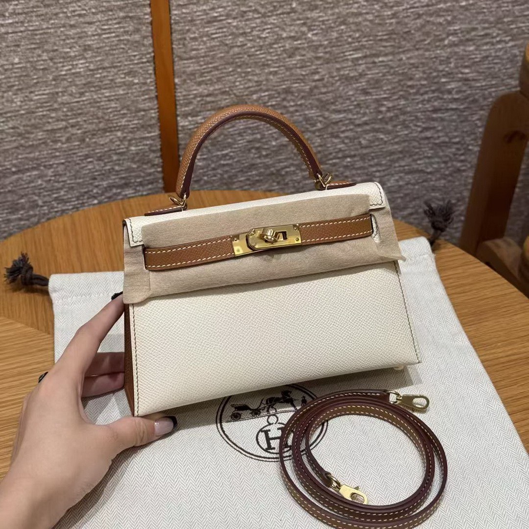 Hermes Kelly Mini 2 19 CM Bag Handmade In Epsom Calfskin Leather Gold Hardware I2 Nata 37 Gold