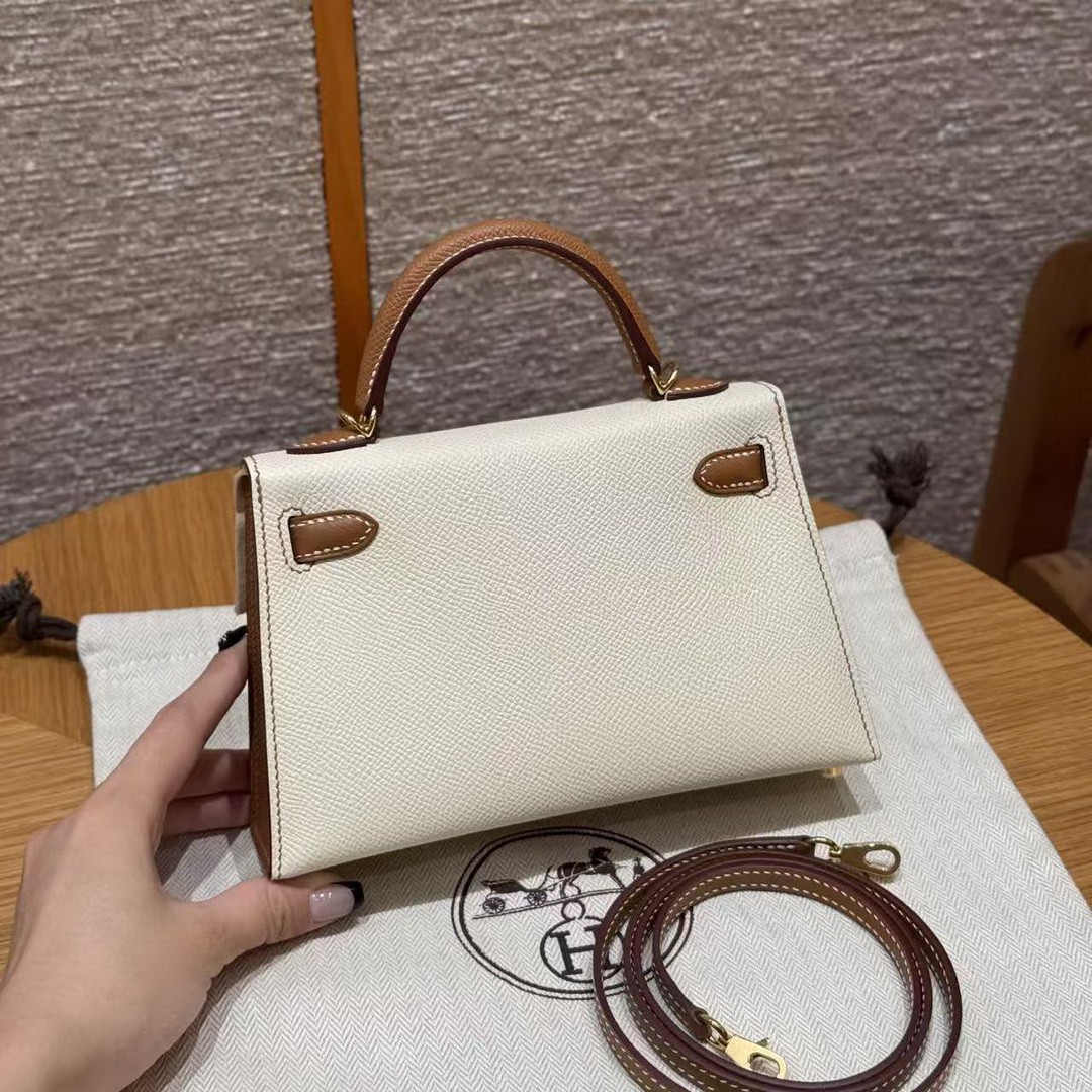 Hermes Kelly Mini 2 19 CM Bag Handmade In Epsom Calfskin Leather Gold Hardware I2 Nata 37 Gold - Image 2