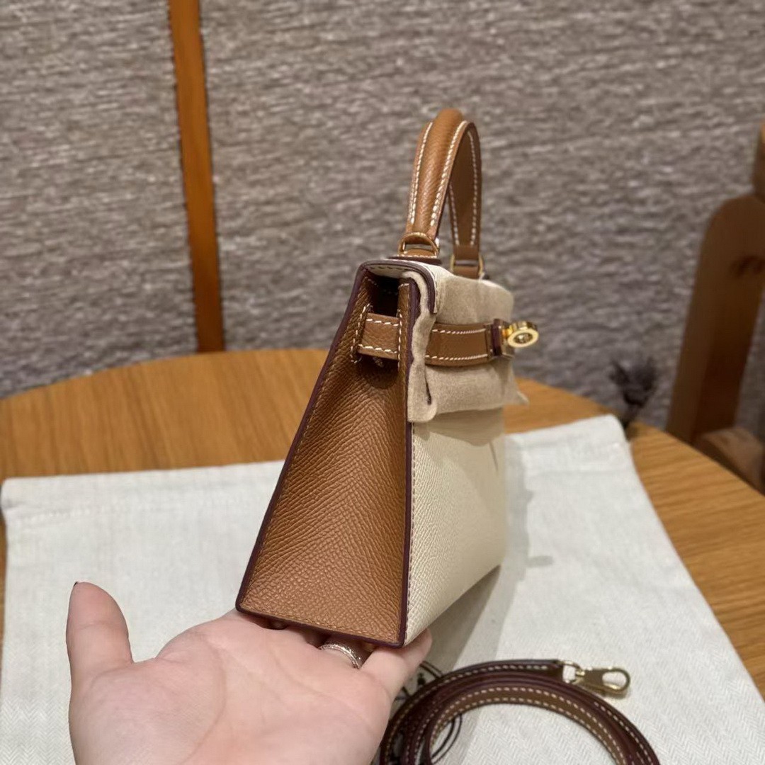 Hermes Kelly Mini 2 19 CM Bag Handmade In Epsom Calfskin Leather Gold Hardware I2 Nata 37 Gold - Image 19