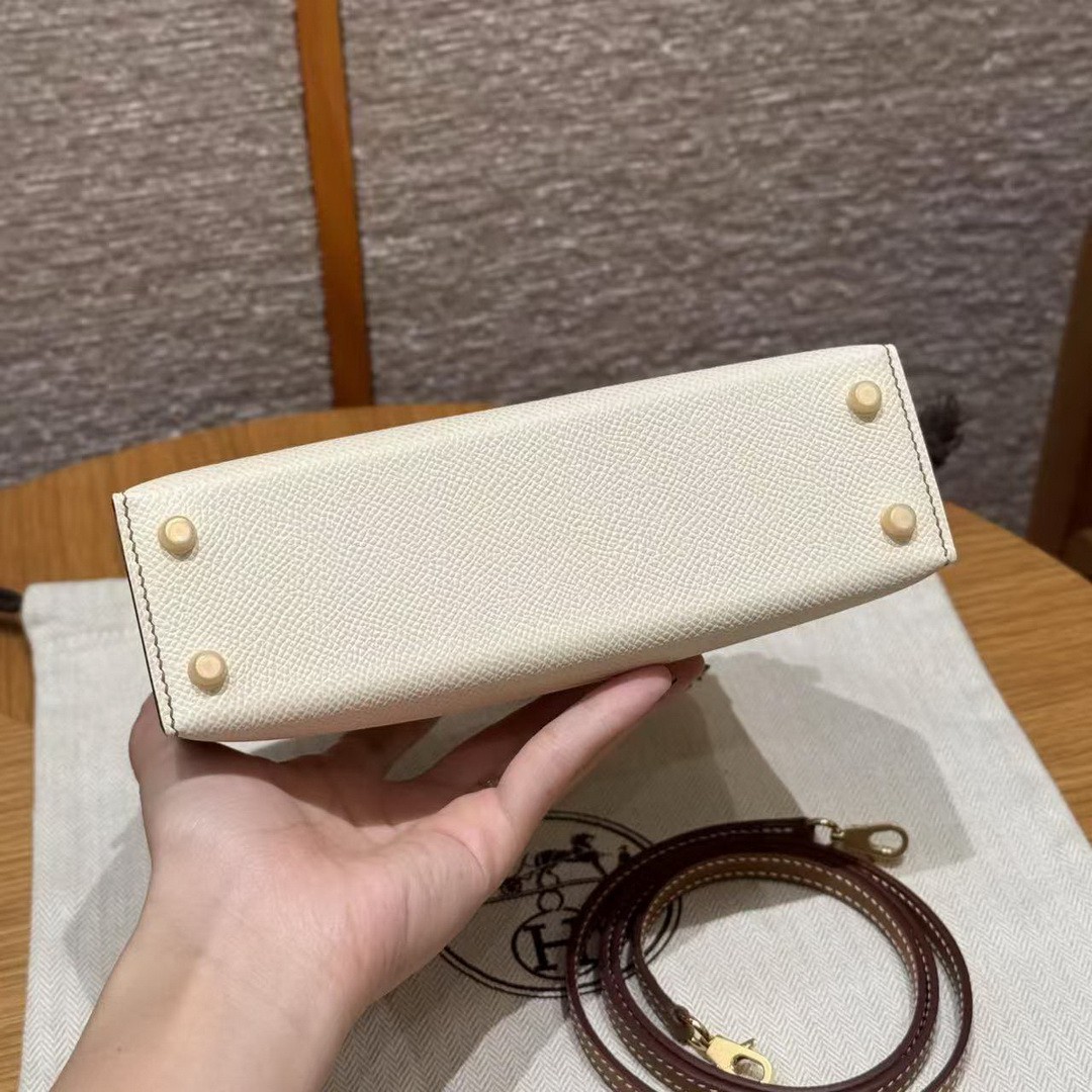 Hermes Kelly Mini 2 19 CM Bag Handmade In Epsom Calfskin Leather Gold Hardware I2 Nata 37 Gold - Image 18