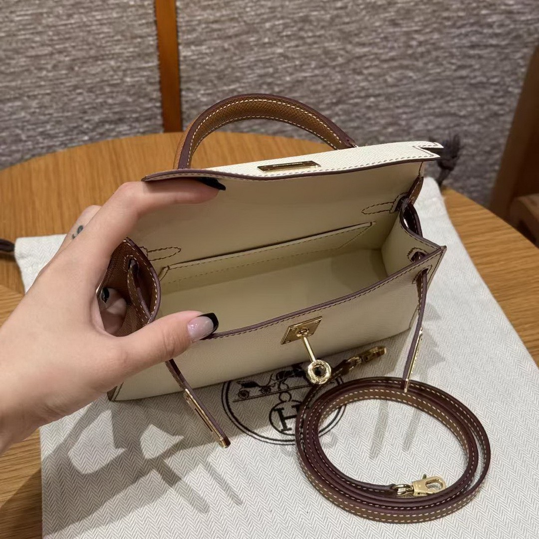 Hermes Kelly Mini 2 19 CM Bag Handmade In Epsom Calfskin Leather Gold Hardware I2 Nata 37 Gold - Image 17