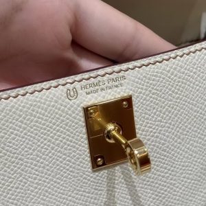 Hermes Kelly Mini 2 19 CM Bag Handmade In Epsom Calfskin Leather Gold Hardware I2 Nata 37 Gold - Image 16