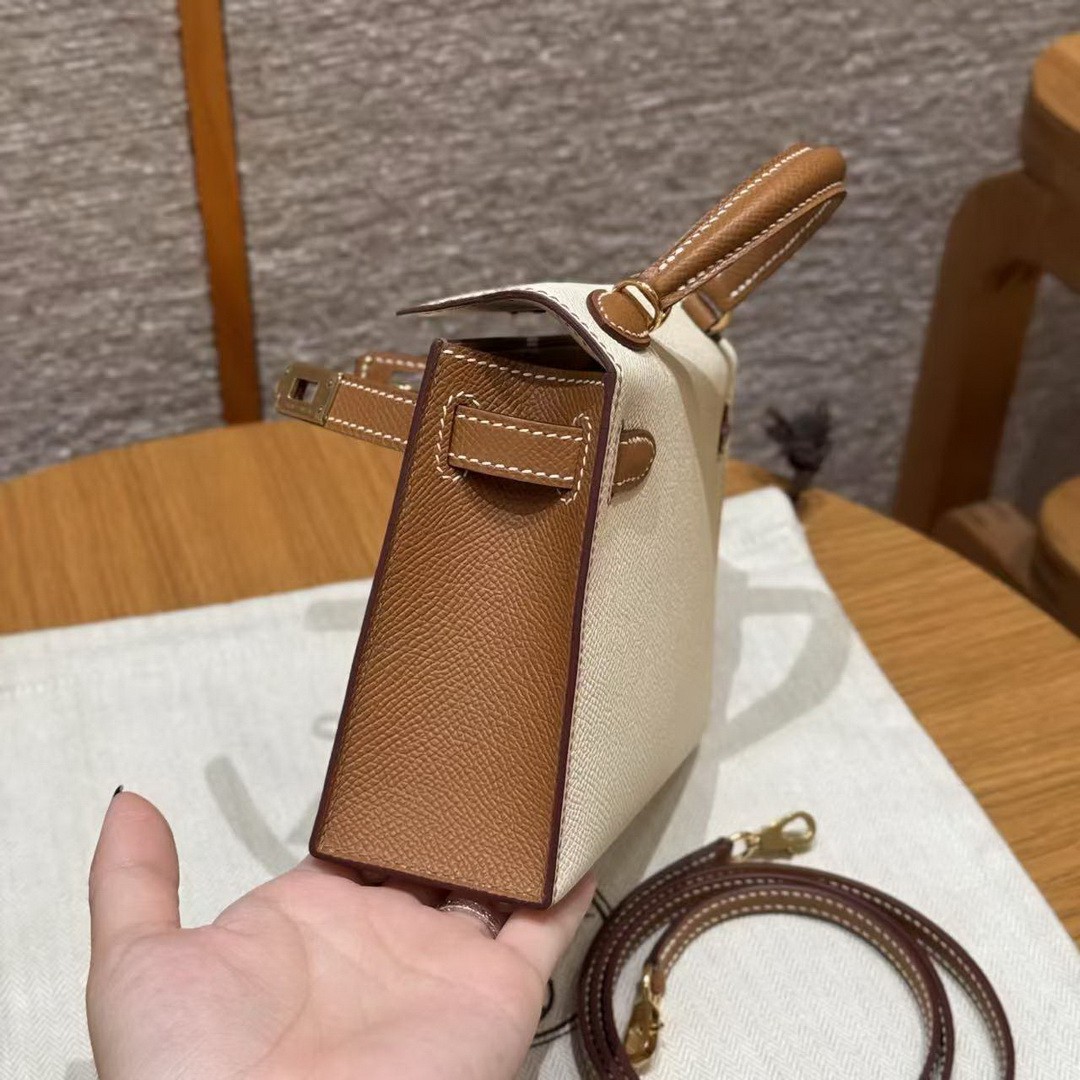 Hermes Kelly Mini 2 19 CM Bag Handmade In Epsom Calfskin Leather Gold Hardware I2 Nata 37 Gold - Image 9